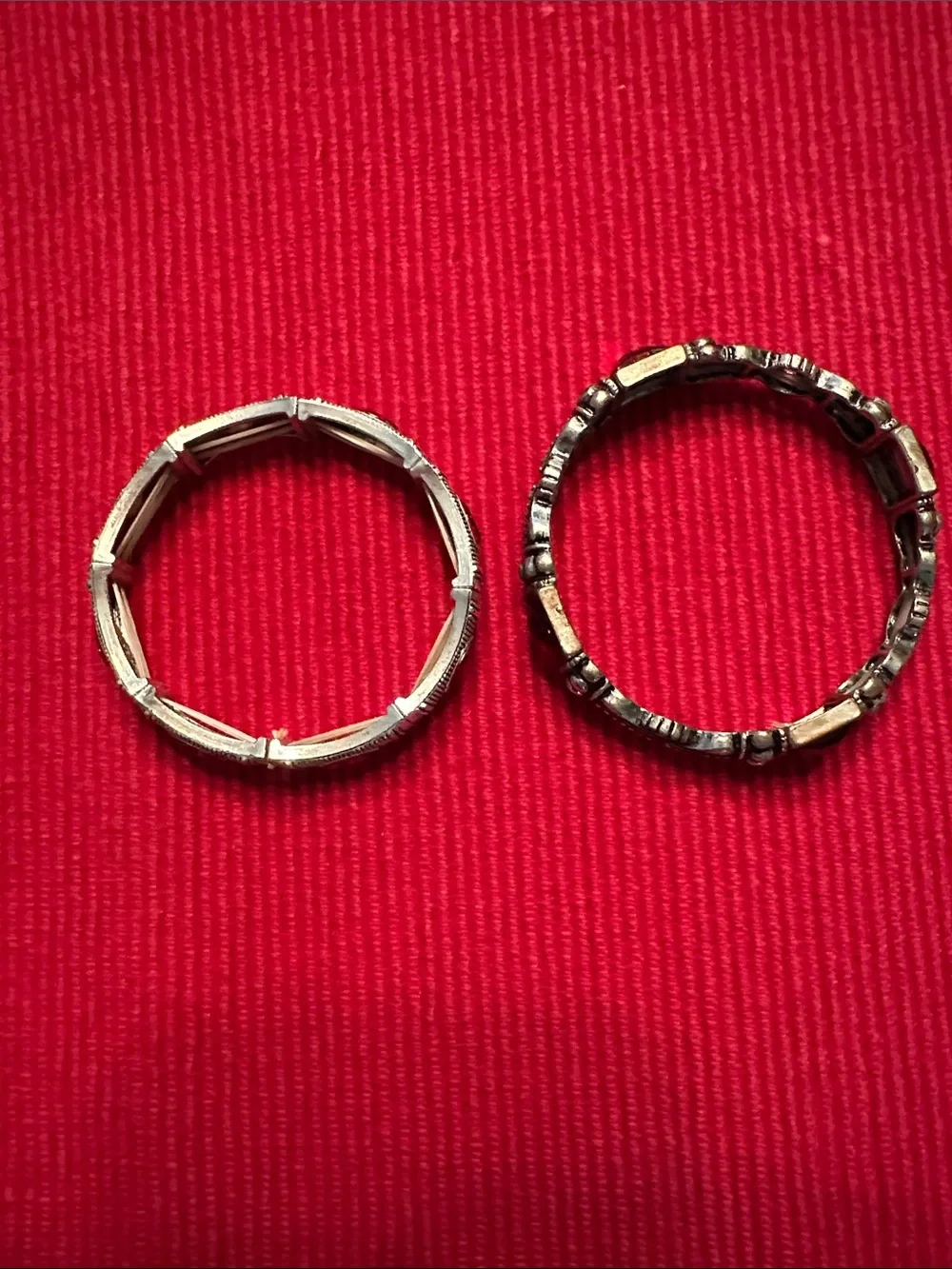 Women's Silver-Tone Bracelet duo and earrings with Red Gem Accents